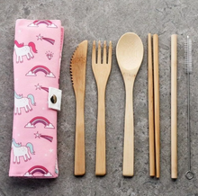 Load image into Gallery viewer, Set de couverts en bambou - Licorne