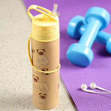 Charger l'image dans la galerie, Bouteille pliable réutilisable en silicone avec paille Mopps - Chien Carlin 600ml