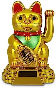 Maneki Neko dorée solaire - Chat porte-bonheur fortune, GM 15 cm ~