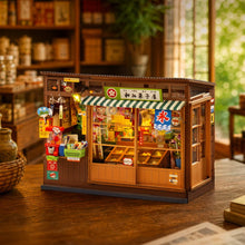 Load image into Gallery viewer, Rolife Nostalgic Corner Shop - Devanture à auvent vert et blanc
