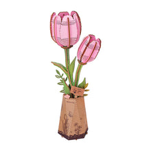Charger l'image dans la galerie, Rowood Pink Tulip - Tulipe rose en bois montée, vue détourée
