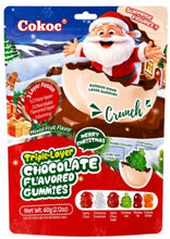 Load image into Gallery viewer, Gros plan sur le packaging Cokoc Triple Layer Crunch de Noël avec détails des bonbons gélifiés
