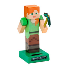 Charger l'image dans la galerie, Figurine solaire officielle Minecraft Alex isolée, avec pioche et base verte
