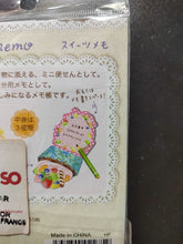 Load image into Gallery viewer, Dos de l'emballage du bloc-notes cupcake bleu Amifa illustrant l'espace d'écriture intérieur et la façon de replier le mémo.
