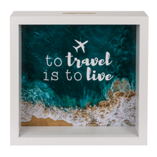 Charger l&#39;image dans la galerie, Tirelire cadre en bois - &quot;To travel is to live&quot;
