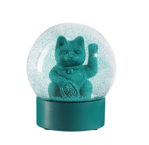 Green Lucky Cat snow globe