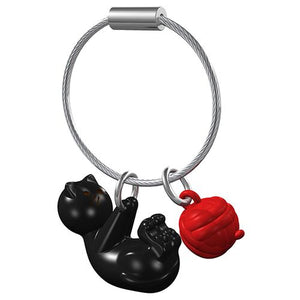 Cat keychain and ball of wool - black (METALMORPHOSE)