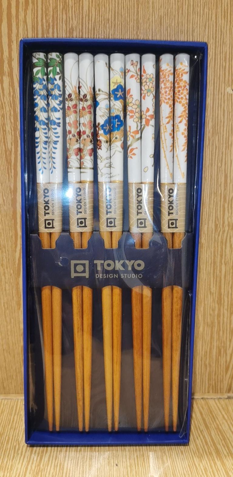 Box Flowers & Crane 5 Pairs of Chopsticks - Tokyo Design Studio