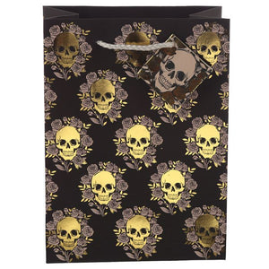 Skulls &amp; Roses Metallic Gift Bag - Skulls (Medium)