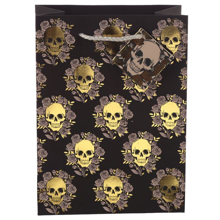 Skulls & Roses Metallic Gift Bag - Skulls (Medium)