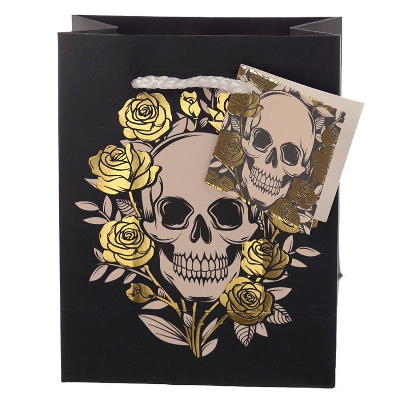 Skulls & roses metallic gift bag - Skulls (Small)