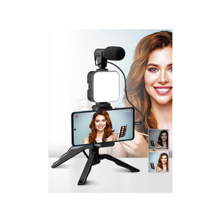 LED light and microphone on tripod for photos and videos