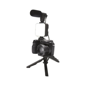 LED light and microphone on tripod for photos and videos