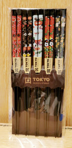 Lot 5 Paires de Baguettes Black Flowers - Tokyo Design Studio