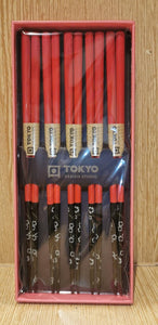 Box of 5 Pairs of Chopsticks red &amp; black flowers - Tokyo Design Studio